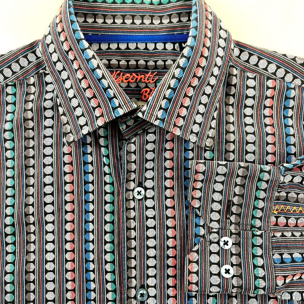 Visconti Black Casual Button Up Shirt Men's Striped Long Sleeve Cotton Blend M